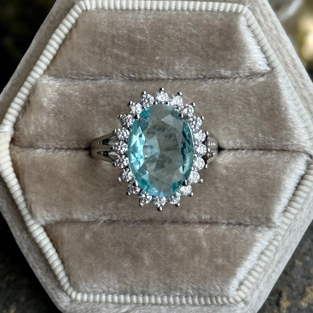 6.25ct Aquamarine & Diamonds Crown Halo Ring